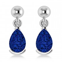 Lab Blue Sapphire Dangling Pear Earrings 14k White Gold (2.00ct)