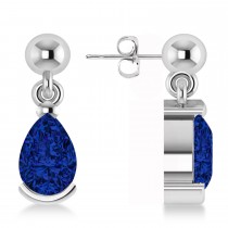 Lab Blue Sapphire Dangling Pear Earrings 14k White Gold (2.00ct)