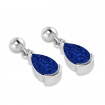 Lab Blue Sapphire Dangling Pear Earrings 14k White Gold (2.00ct)