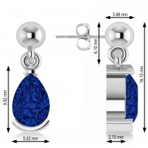 Lab Blue Sapphire Dangling Pear Earrings 14k White Gold (2.00ct)