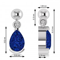 Lab Blue Sapphire Dangling Pear Earrings 14k White Gold (2.00ct)