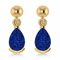 Lab Blue Sapphire Dangling Pear Earrings 14k Yellow Gold (2.00ct)