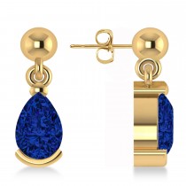 Lab Blue Sapphire Dangling Pear Earrings 14k Yellow Gold (2.00ct)