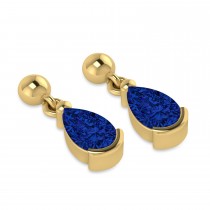 Lab Blue Sapphire Dangling Pear Earrings 14k Yellow Gold (2.00ct)