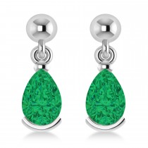 Lab Emerald Dangling Pear Earrings 14k White Gold (2.00ct)