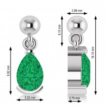 Lab Emerald Dangling Pear Earrings 14k White Gold (2.00ct)