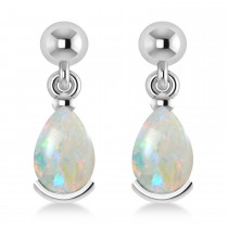 Lab Opal Dangling Pear Earrings 14k White Gold (2.00ct)