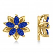 Blue Sapphire 5-Petal Flower Earrings 14k Yellow Gold (1.40ct)