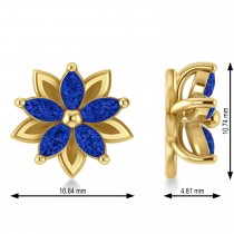 Blue Sapphire 5-Petal Flower Earrings 14k Yellow Gold (1.40ct)