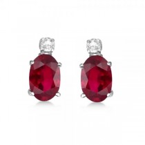 Oval Lab Ruby Stud Earrings with Lab Grown Diamonds 14k White Gold (0.43ct)