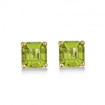 Asscher Cut Peridot Basket Stud Earrings 14k Yellow Gold (2.50ct)