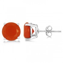 Red Agate Stud Earrings Sterling Silver Prong Set (3.60ct)