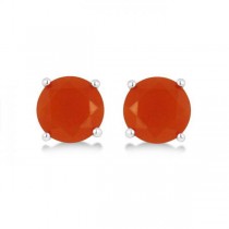 Red Agate Stud Earrings Sterling Silver Prong Set (3.60ct)