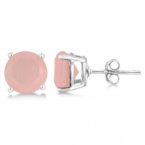 Pink Chalcedony Stud Earrings Sterling Silver Prong Set (3.50ct)