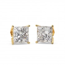 1.50ct. Princess Lab Diamond Stud Earrings 14kt Yellow Gold (F-G, VS1)