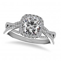 Diamond Twisted Halo Engagement Ring 14k White Gold (1.50ct)