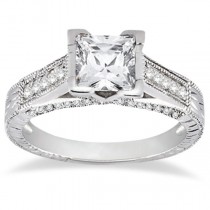Antique Style Square Diamond Engagement Ring 14K White Gold (0.42ctw)