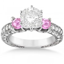 Pink Sapphire & Diamond 3-Stone Engagement Ring 14k White Gold 1.06ct