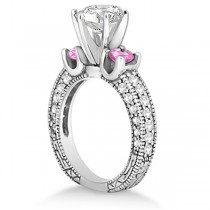 Pink Sapphire & Diamond 3-Stone Engagement Ring 14k White Gold 1.06ct