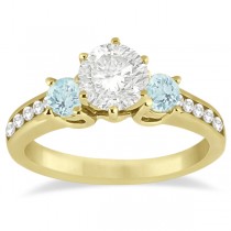 Three-Stone Aquamarine & Diamond Engagement Ring 18k Y. Gold (0.45ct)