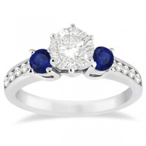 Three-Stone Sapphire & Lab Diamond Engagement Ring 18k White Gold (0.60ct)