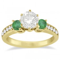 Three-Stone Emerald & Diamond Engagement Ring 14k Yellow Gold (0.45ct)