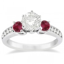 Three-Stone Ruby & Diamond Engagement Ring 18k White Gold (0.60ct)