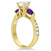 Cushion Diamond & Pear Amethyst Engagement Ring 18k Yellow Gold (1.29ct)