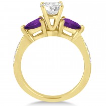 Cushion Diamond & Pear Amethyst Engagement Ring 18k Yellow Gold (1.29ct)