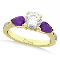 Round Diamond & Pear Amethyst Engagement Ring 14k Yellow Gold (1.29ct)