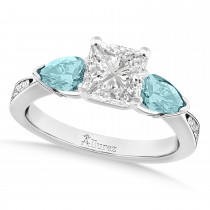 Princess Diamond & Pear Aquamarine Engagement Ring 14k White Gold (1.29ct)