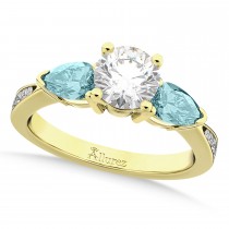 Round Diamond & Pear Aquamarine Engagement Ring 18k Yellow Gold (1.79ct)