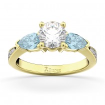 Round Diamond & Pear Aquamarine Engagement Ring 18k Yellow Gold (1.79ct)