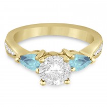 Round Diamond & Pear Aquamarine Engagement Ring 18k Yellow Gold (1.79ct)