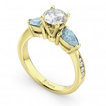 Round Diamond & Pear Aquamarine Engagement Ring 18k Yellow Gold (1.79ct)