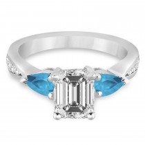 Emerald Diamond & Pear Blue Topaz Engagement Ring 14k White Gold (1.79ct)