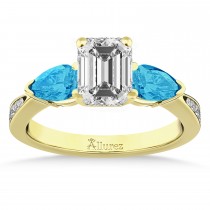 Emerald Diamond & Pear Blue Topaz Engagement Ring 14k Yellow Gold (1.79ct)