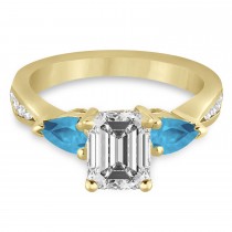 Emerald Diamond & Pear Blue Topaz Engagement Ring 14k Yellow Gold (1.79ct)