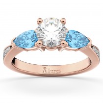 Diamond & Pear Blue Topaz Engagement Ring 14k Rose Gold (0.79ct)