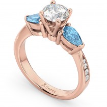 Diamond & Pear Blue Topaz Engagement Ring 14k Rose Gold (0.79ct)
