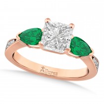Princess Diamond & Pear Green Emerald Engagement Ring 18k Rose Gold (1.29ct)