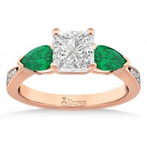 Princess Diamond & Pear Green Emerald Engagement Ring 18k Rose Gold (1.29ct)