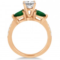 Princess Diamond & Pear Green Emerald Engagement Ring 18k Rose Gold (1.29ct)