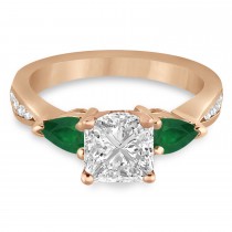 Princess Diamond & Pear Green Emerald Engagement Ring 18k Rose Gold (1.29ct)