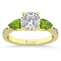 Cushion Diamond & Pear Peridot Engagement Ring 14k Yellow Gold (1.29ct)