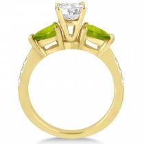 Cushion Diamond & Pear Peridot Engagement Ring 14k Yellow Gold (1.29ct)