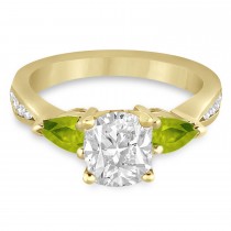 Cushion Diamond & Pear Peridot Engagement Ring 14k Yellow Gold (1.29ct)