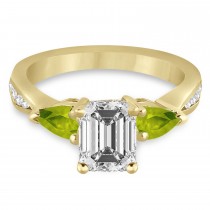 Emerald Diamond & Pear Peridot Engagement Ring 14k Yellow Gold (1.29ct)