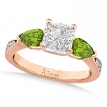 Princess Diamond & Pear Peridot Engagement Ring 18k Rose Gold (1.79ct)