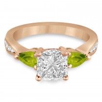 Princess Diamond & Pear Peridot Engagement Ring 18k Rose Gold (1.79ct)